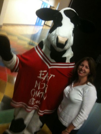 christine speedy with chick fil a cow