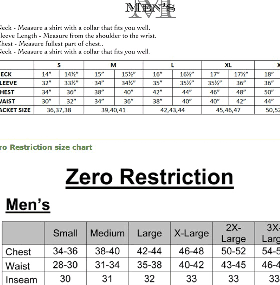 promotional shirts size charts