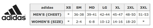size chart adidas